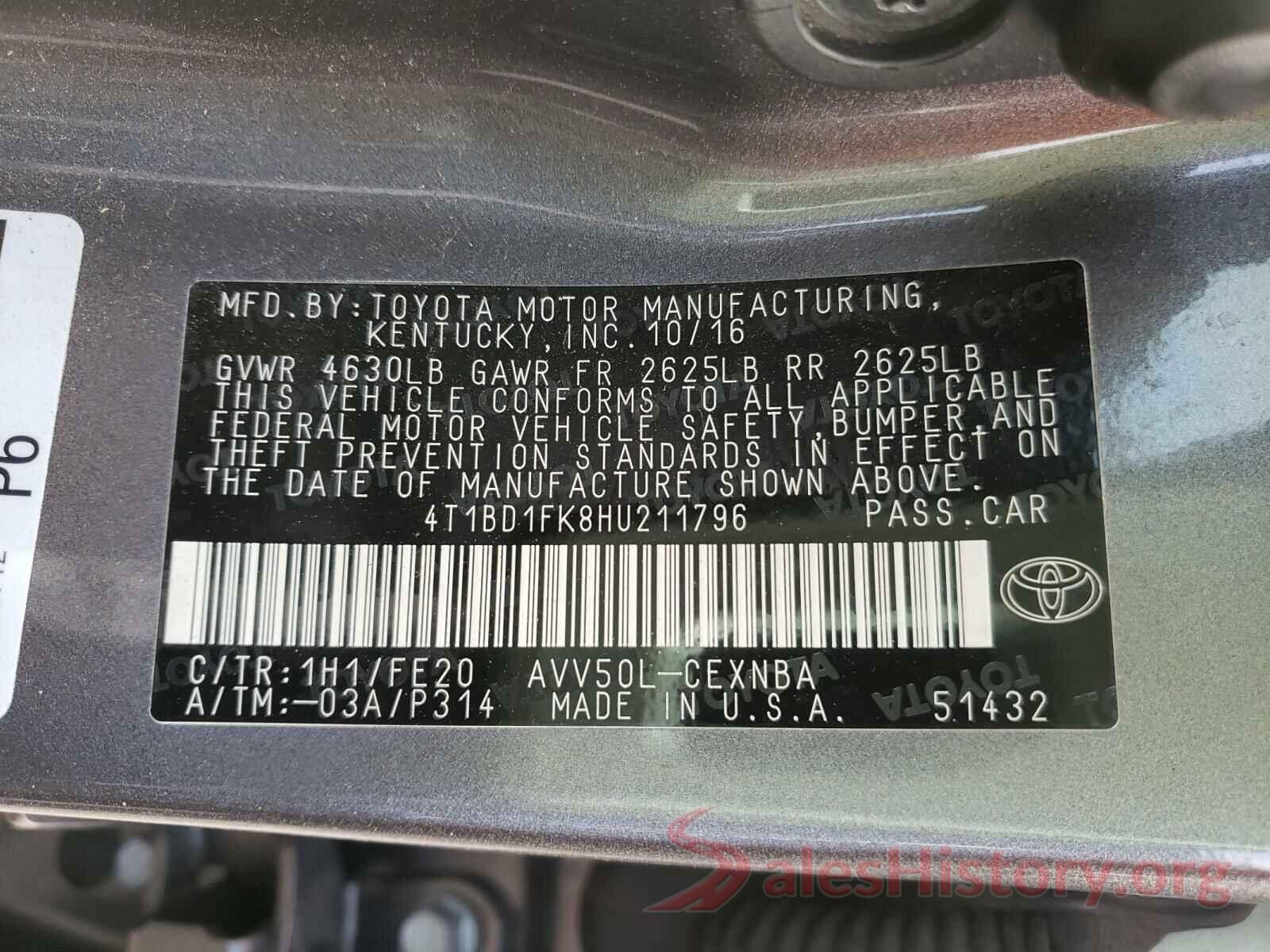 4T1BD1FK8HU211796 2017 TOYOTA CAMRY