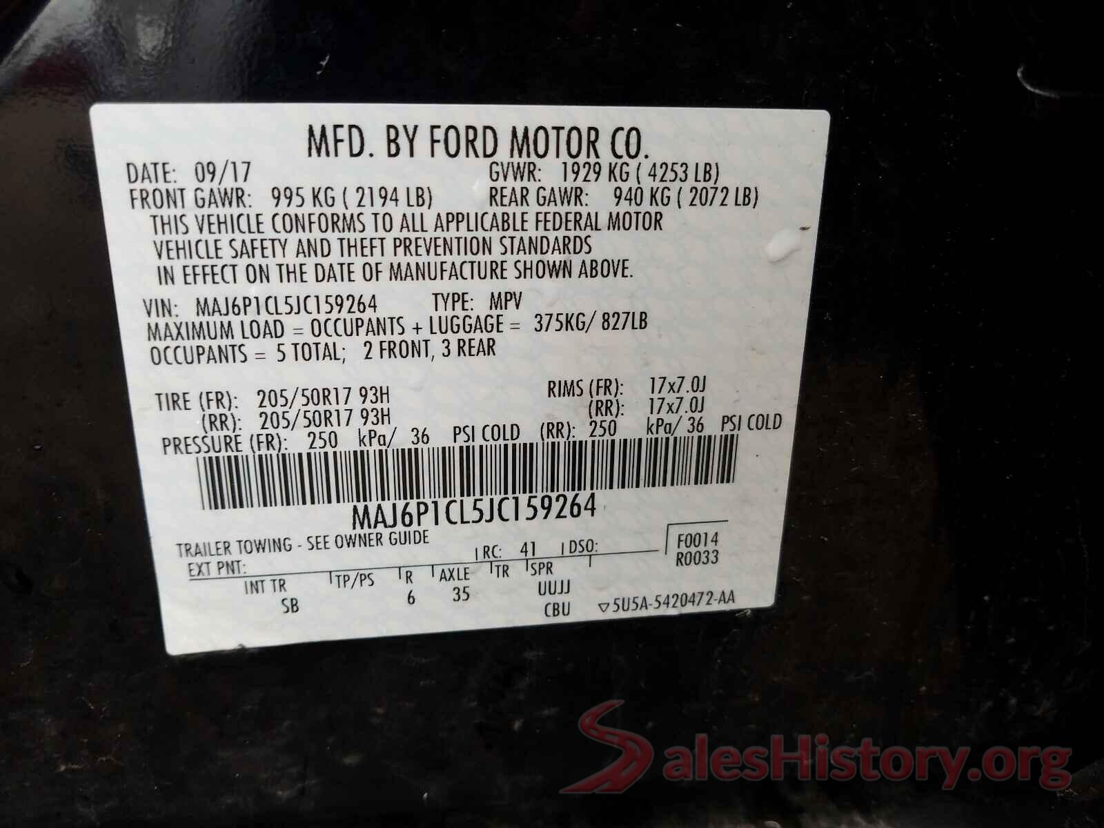 MAJ6P1CL5JC159264 2018 FORD ALL OTHER