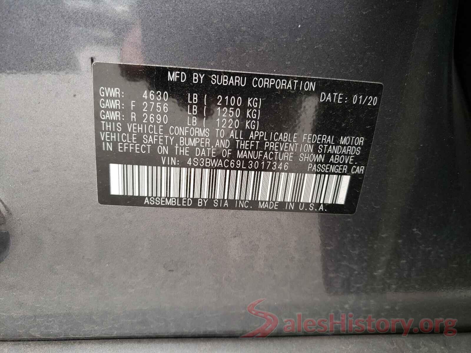 4S3BWAC69L3017346 2020 SUBARU LEGACY