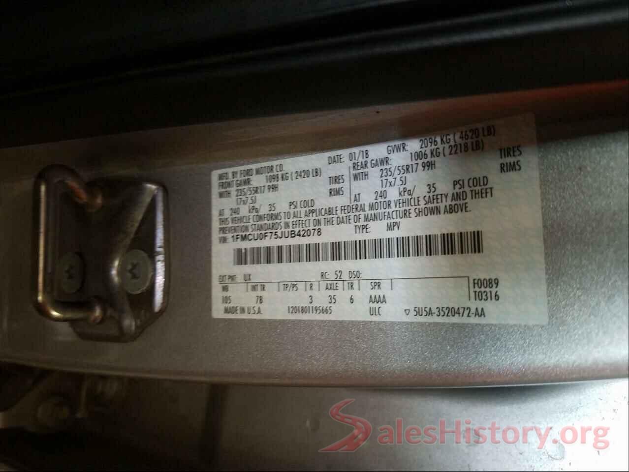 1FMCU0F75JUB42078 2018 FORD ESCAPE