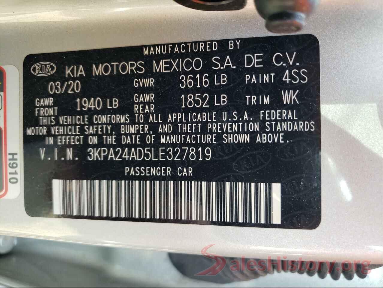 3KPA24AD5LE327819 2020 KIA RIO