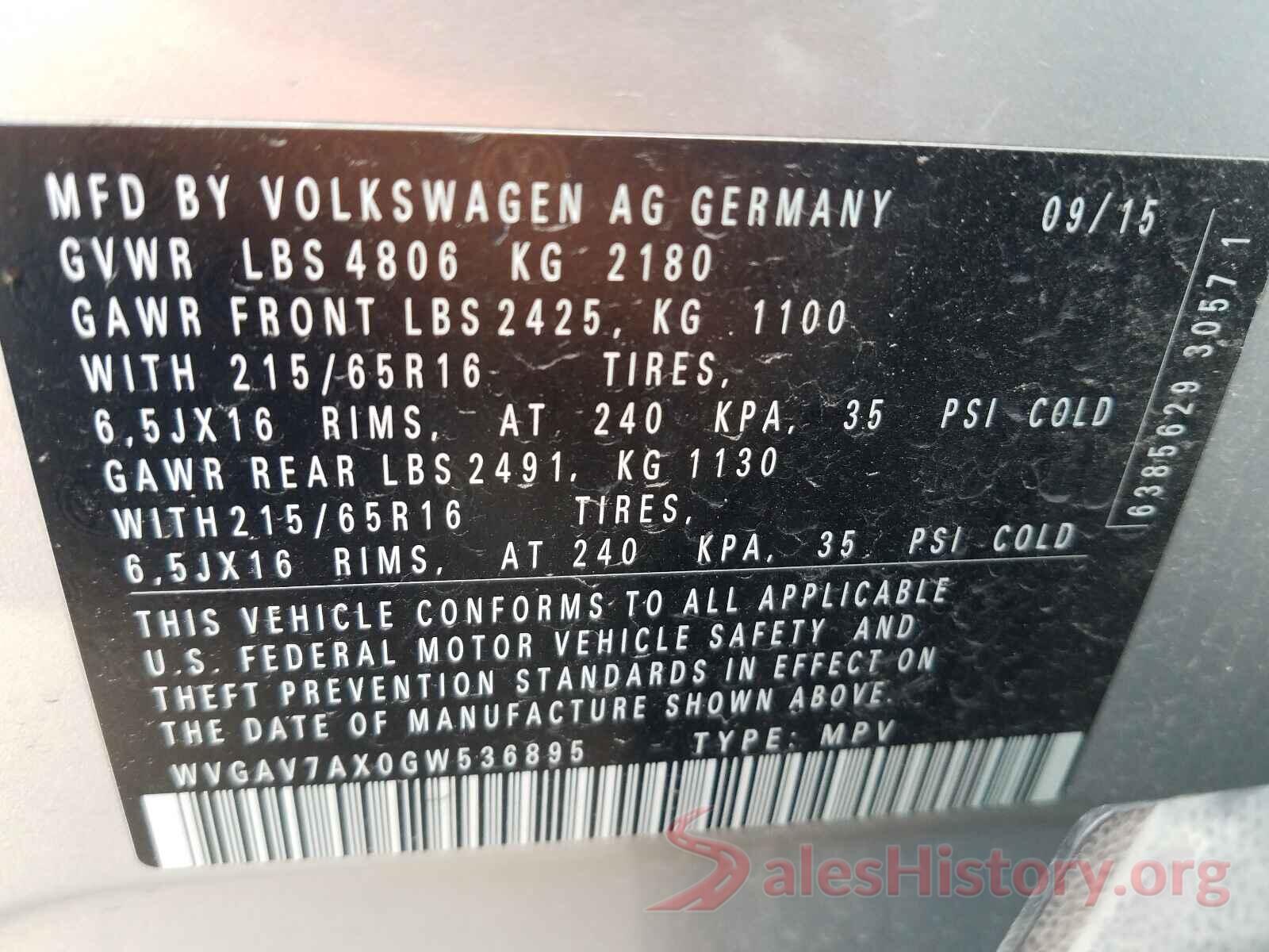 WVGAV7AX0GW536895 2016 VOLKSWAGEN TIGUAN