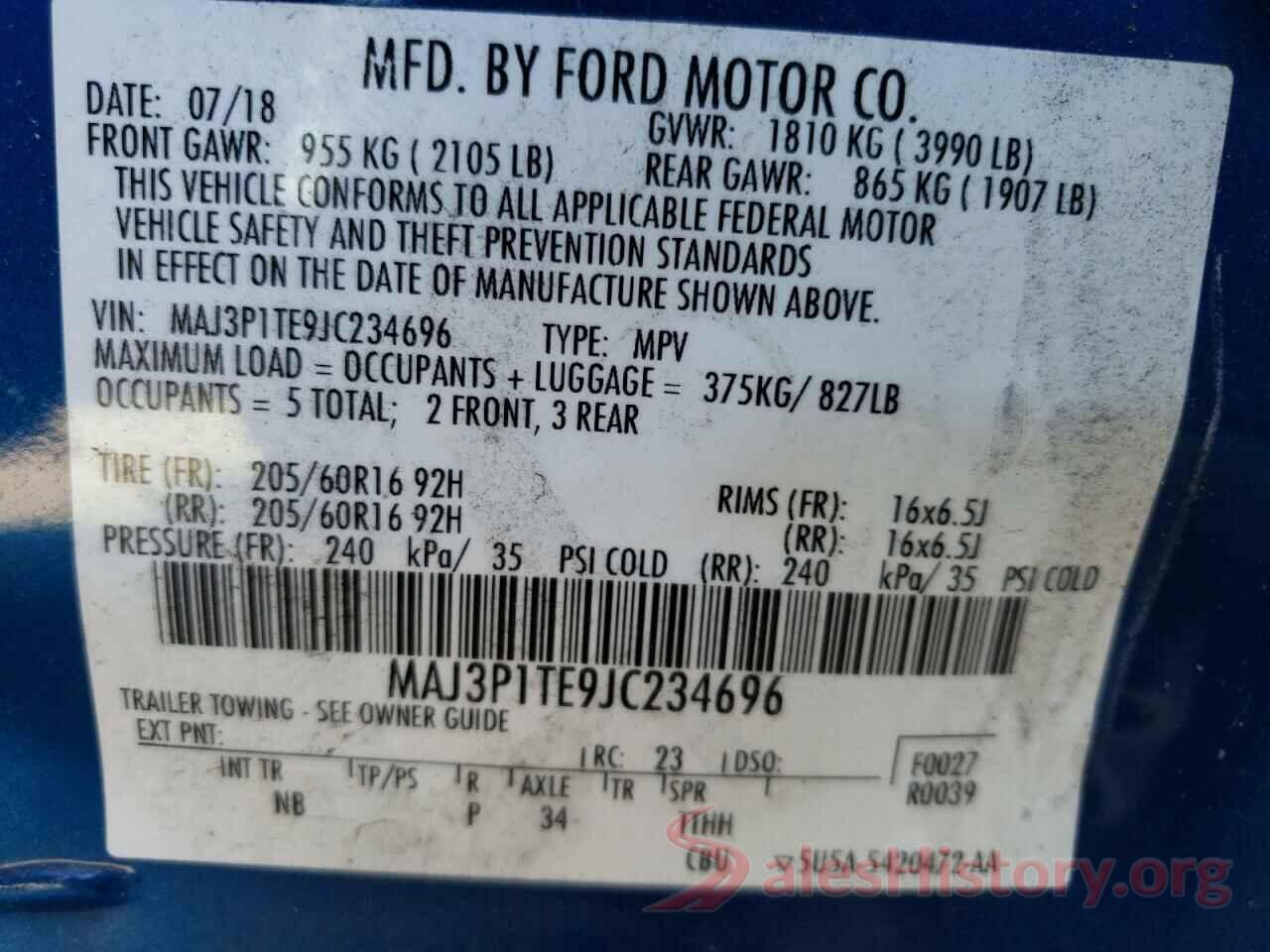 MAJ3P1TE9JC234696 2018 FORD ECOSPORT