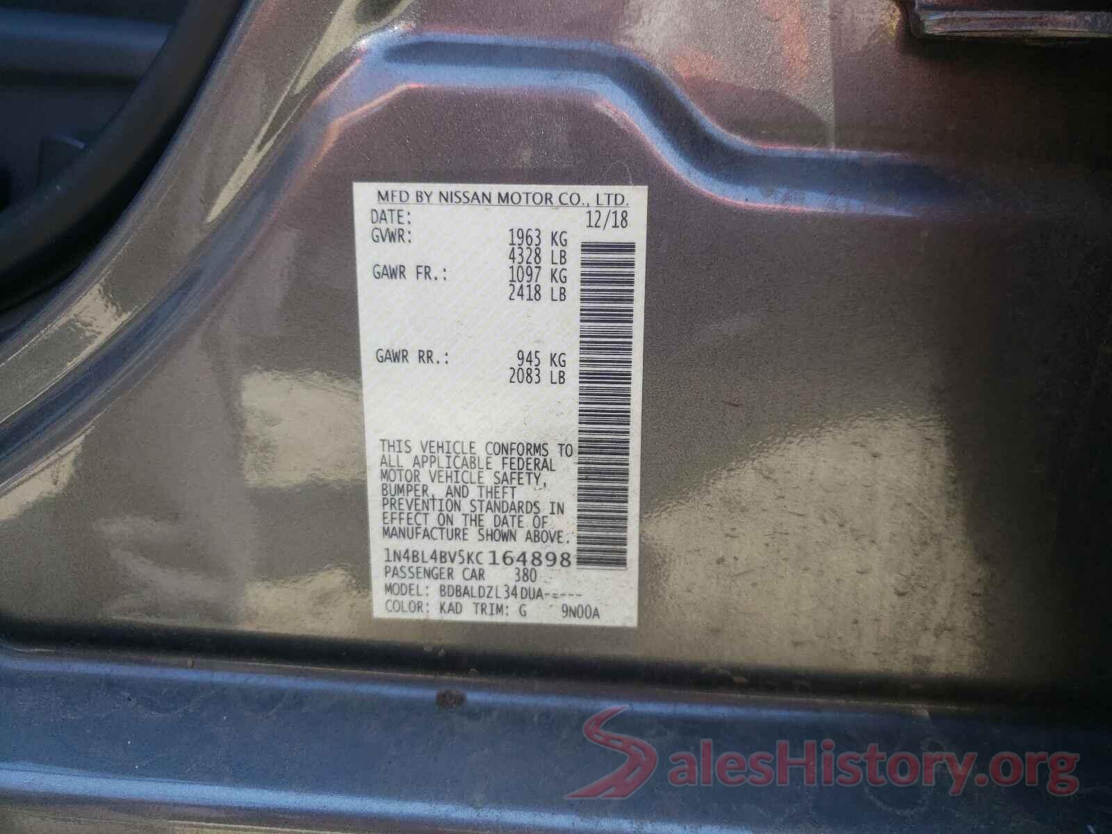 1N4BL4BV5KC164898 2019 NISSAN ALTIMA