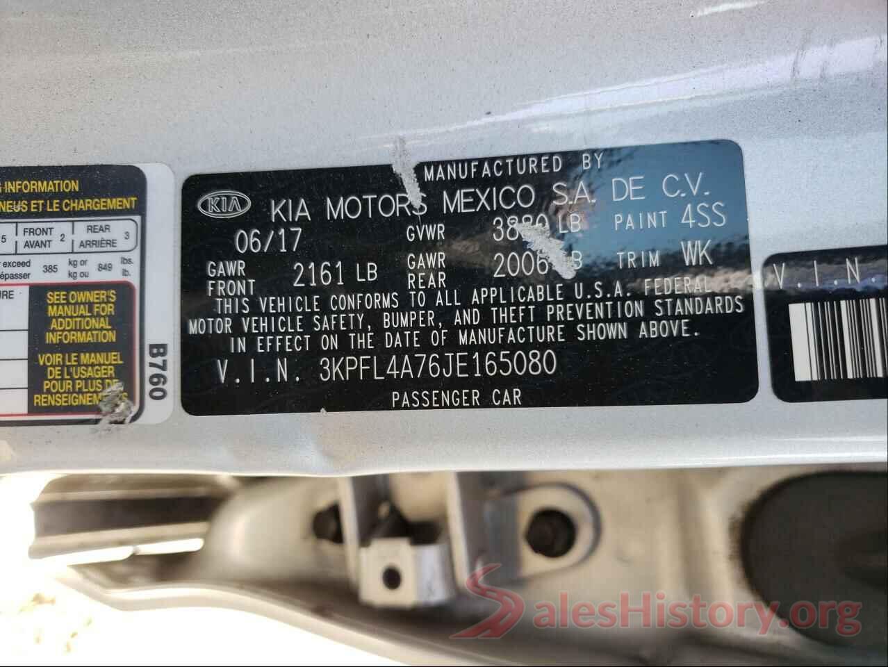 3KPFL4A76JE165080 2018 KIA FORTE