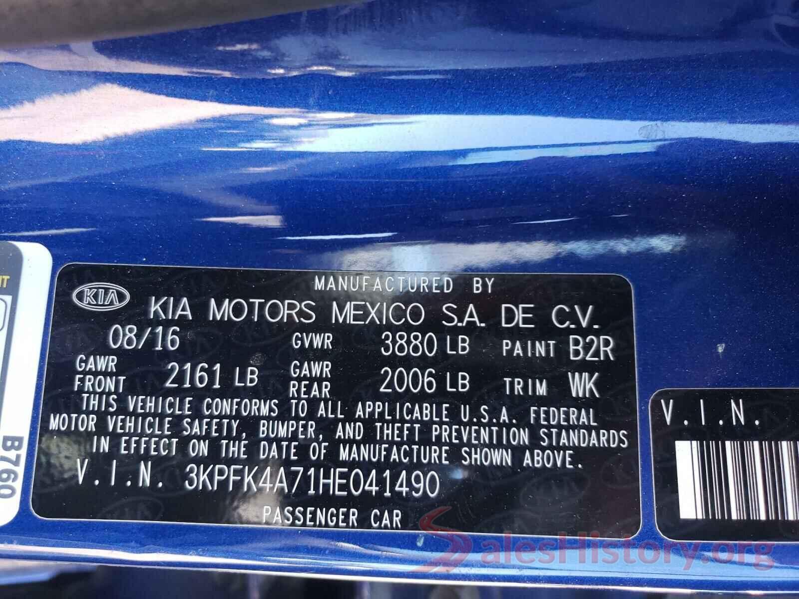 3KPFK4A71HE041490 2017 KIA FORTE