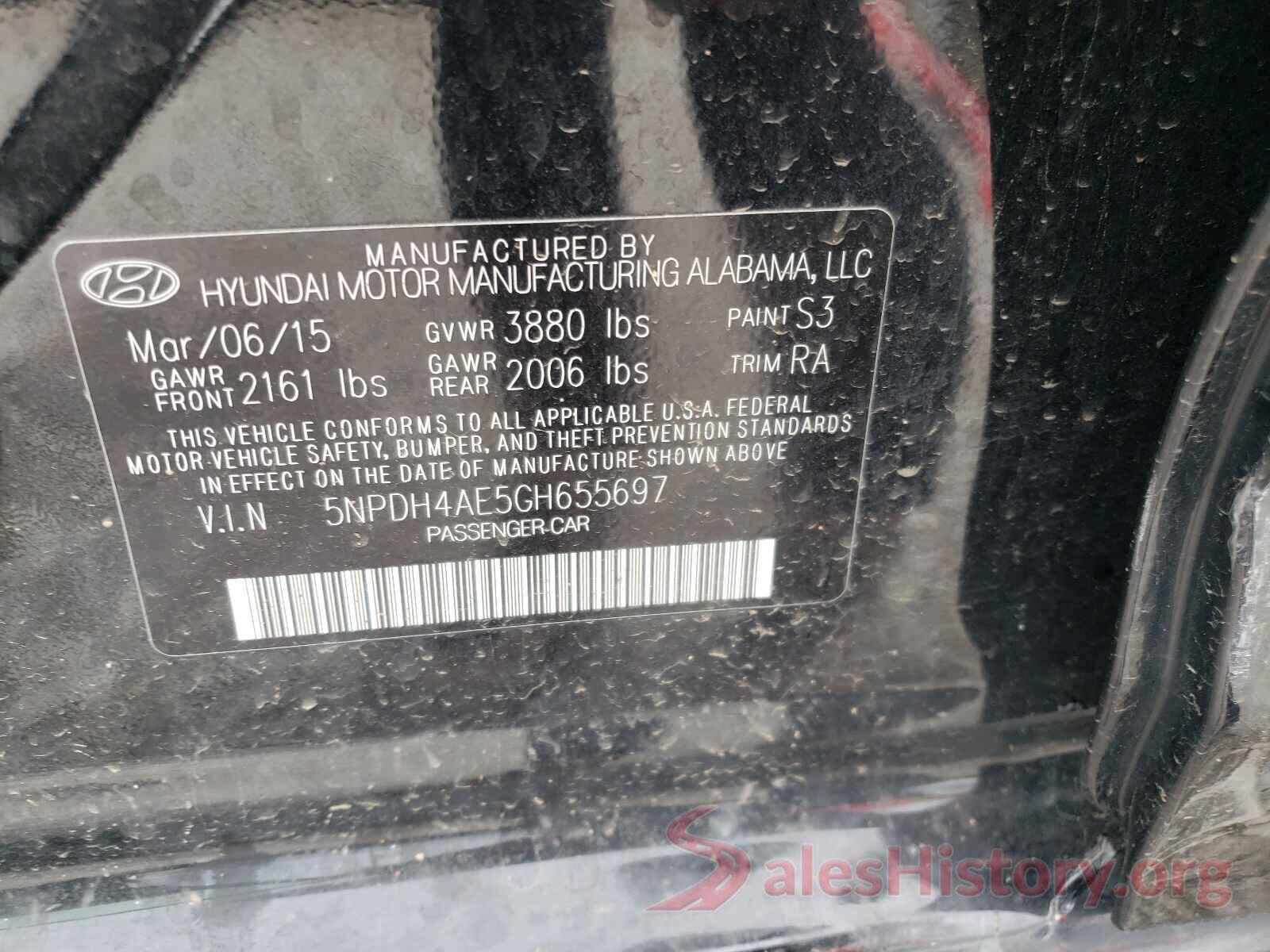 5NPDH4AE5GH655697 2016 HYUNDAI ELANTRA