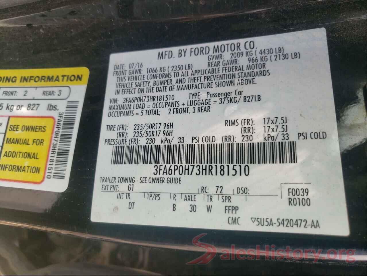 3FA6P0H73HR181510 2017 FORD FUSION