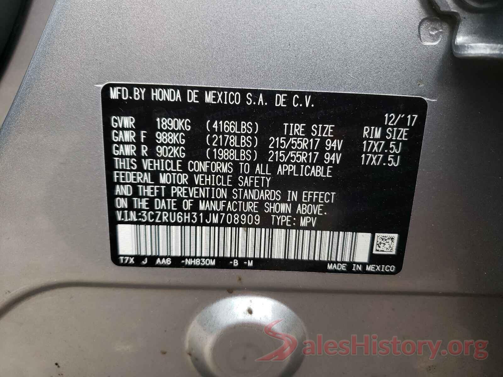 3CZRU6H31JM708909 2018 HONDA HR-V