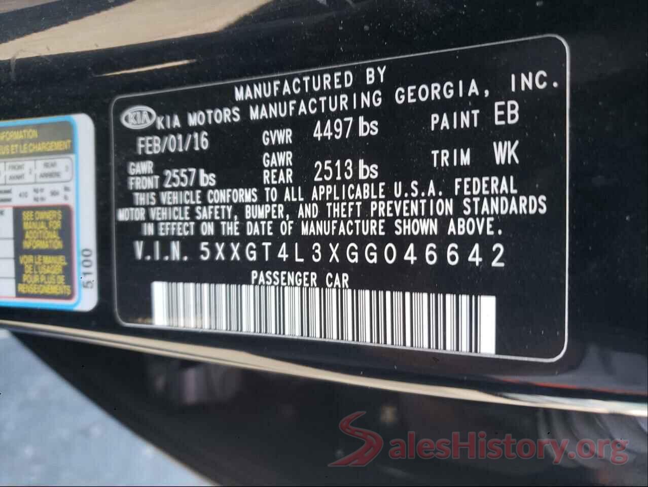 5XXGT4L3XGG046642 2016 KIA OPTIMA