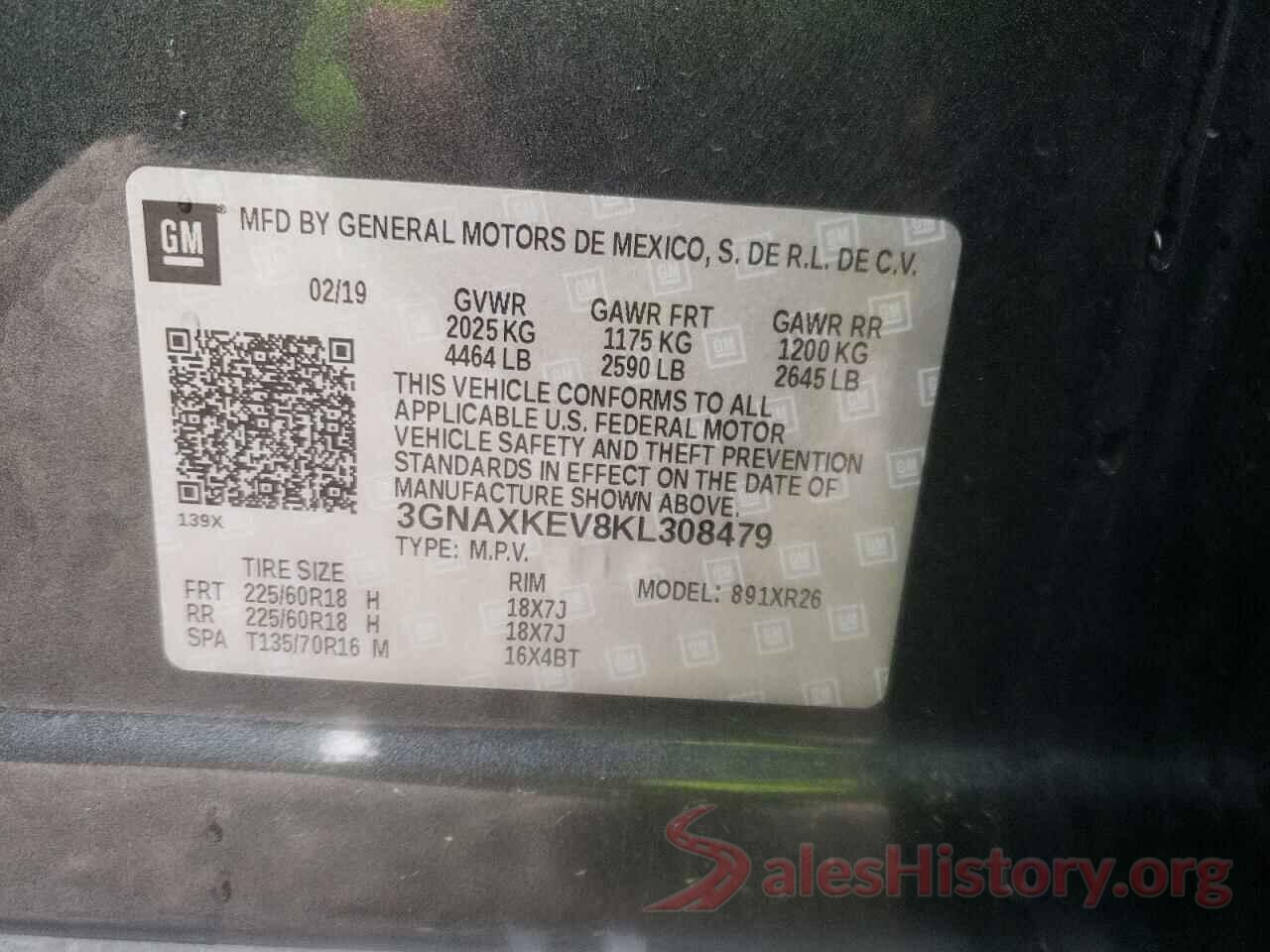 3GNAXKEV8KL308479 2019 CHEVROLET EQUINOX