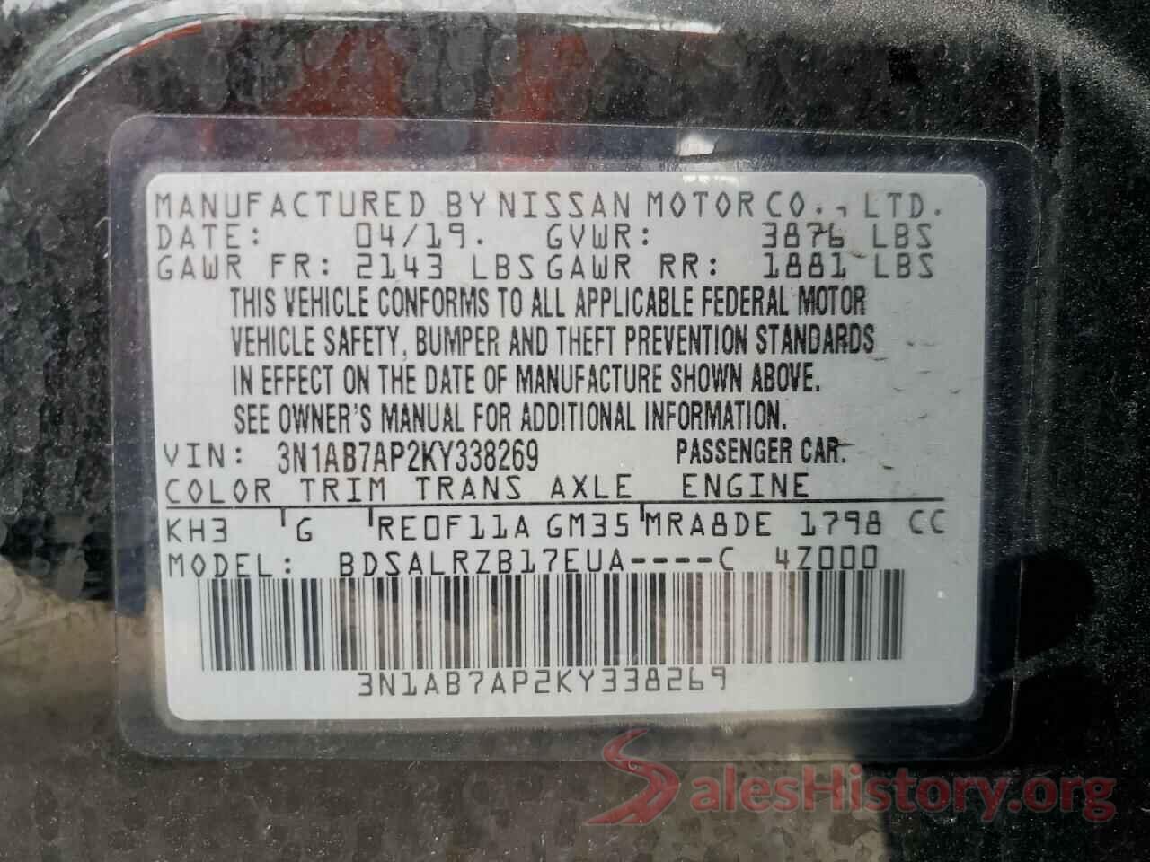 3N1AB7AP2KY338269 2019 NISSAN SENTRA