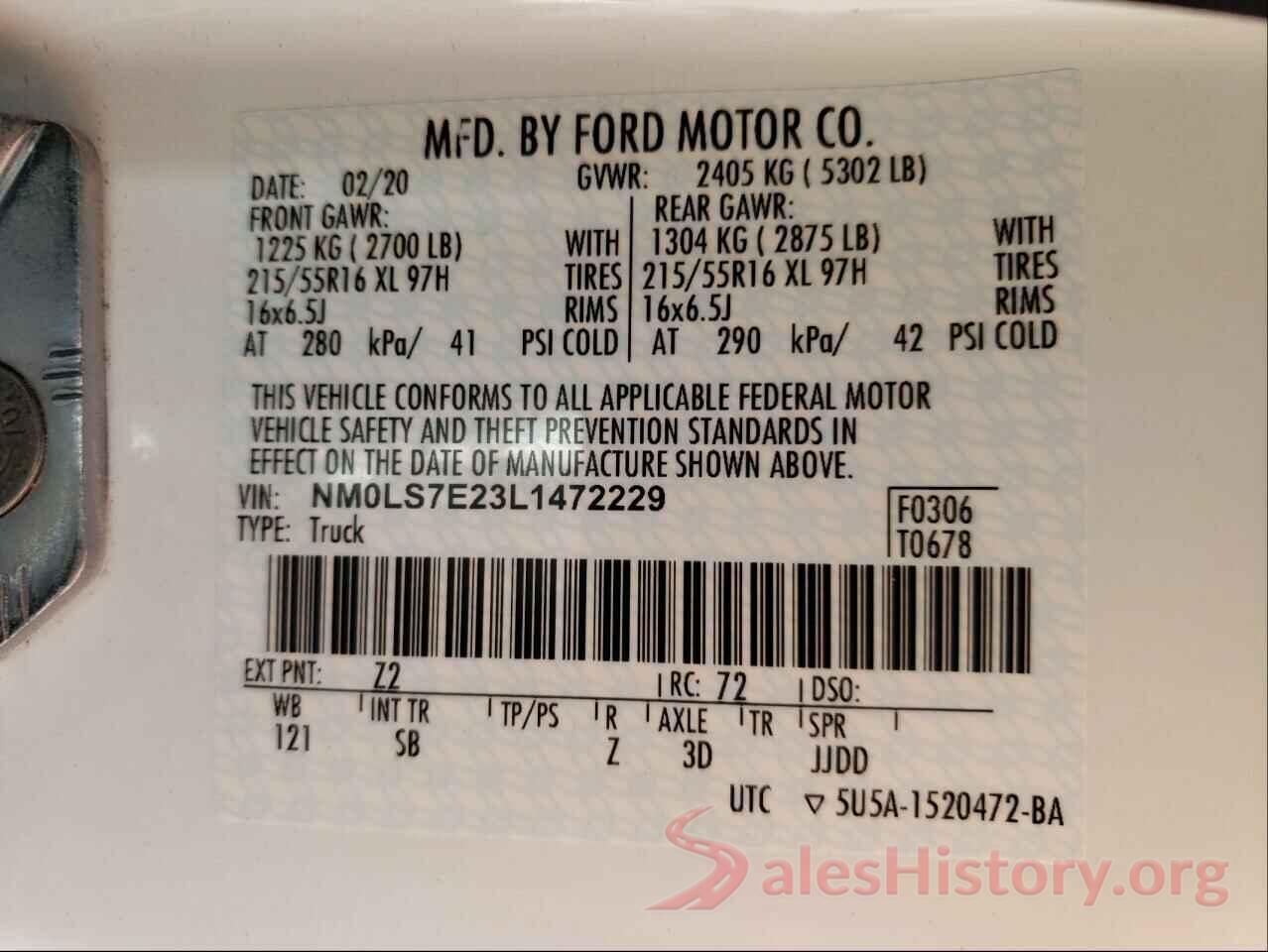 NM0LS7E23L1472229 2020 FORD TRANSIT CO