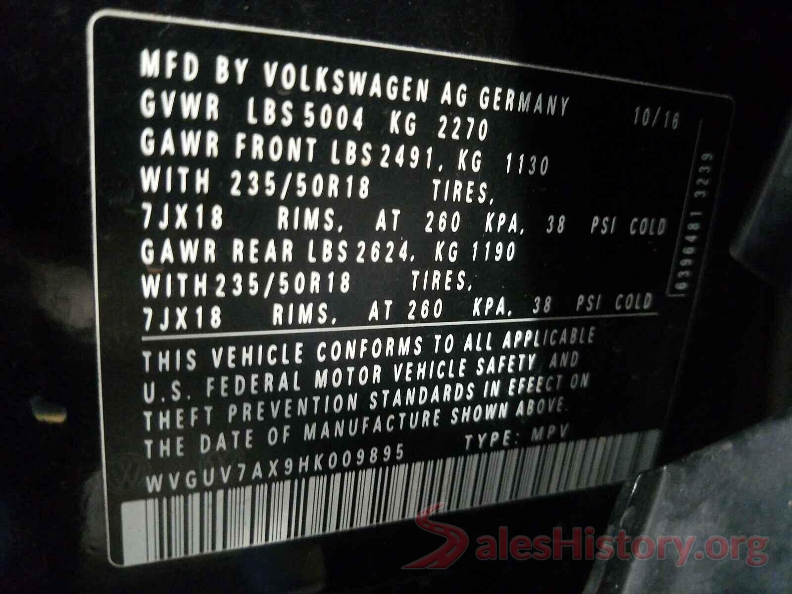 WVGUV7AX9HK009895 2017 VOLKSWAGEN TIGUAN