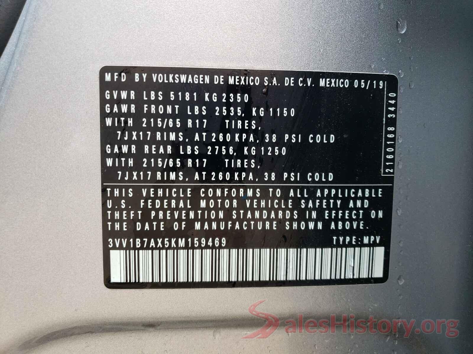 3VV1B7AX5KM159469 2019 VOLKSWAGEN TIGUAN