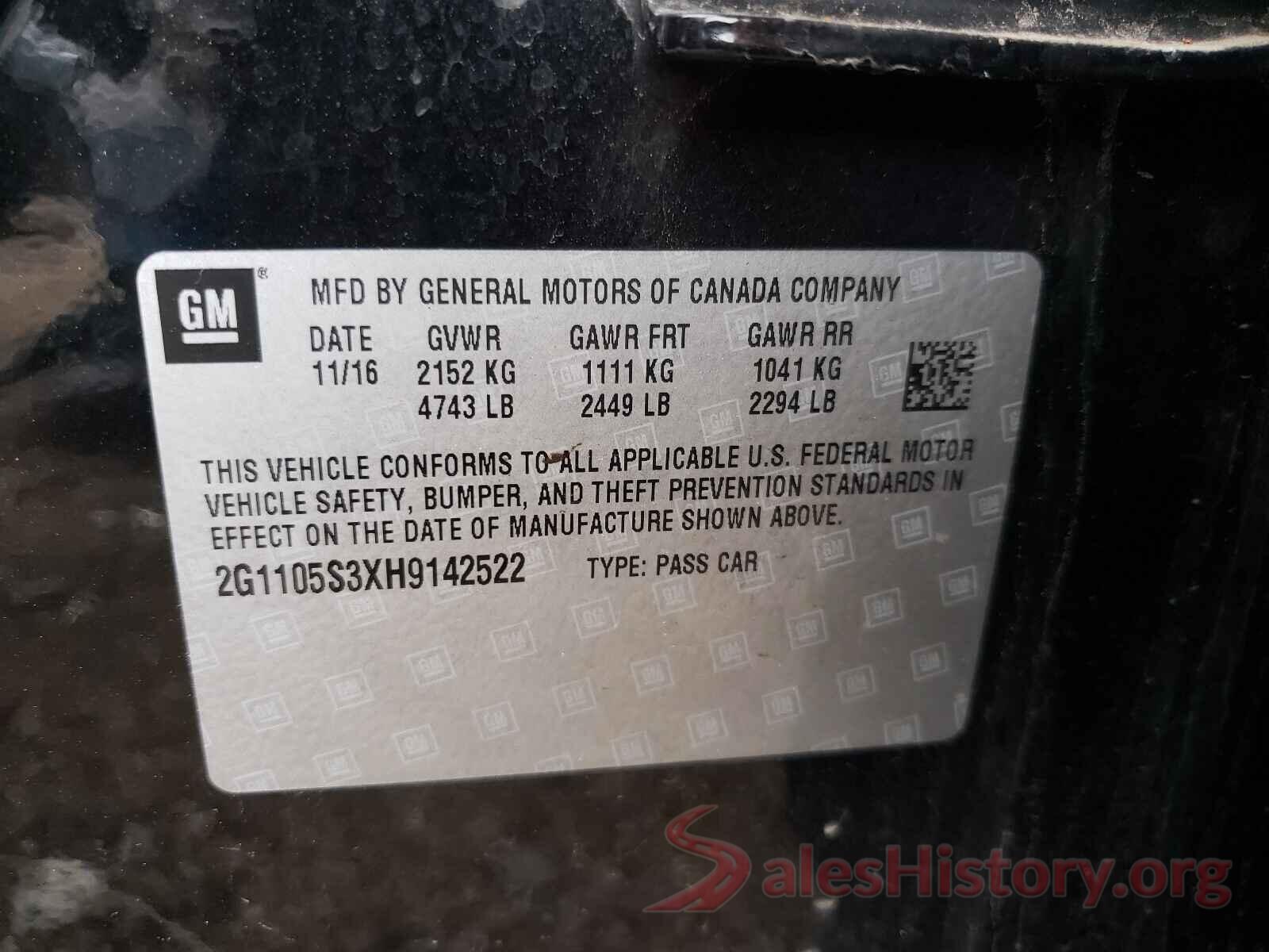 2G1105S3XH9142522 2017 CHEVROLET IMPALA