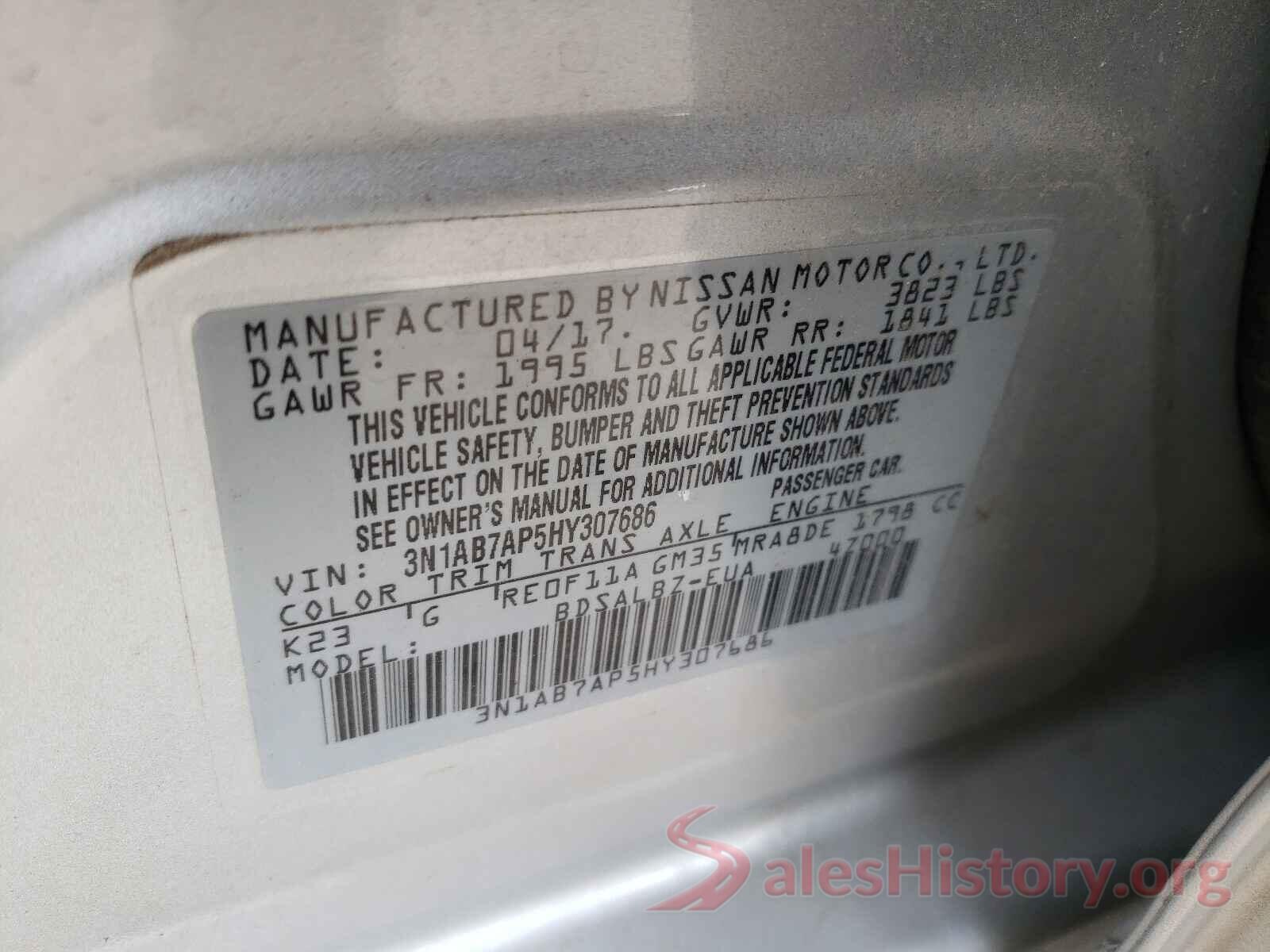 3N1AB7AP5HY307686 2017 NISSAN SENTRA