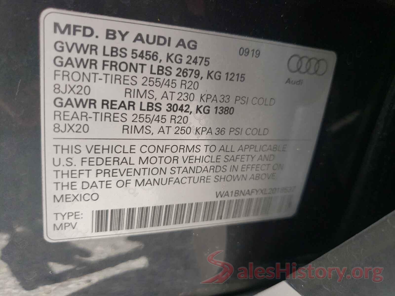 WA1BNAFYXL2018537 2020 AUDI Q5