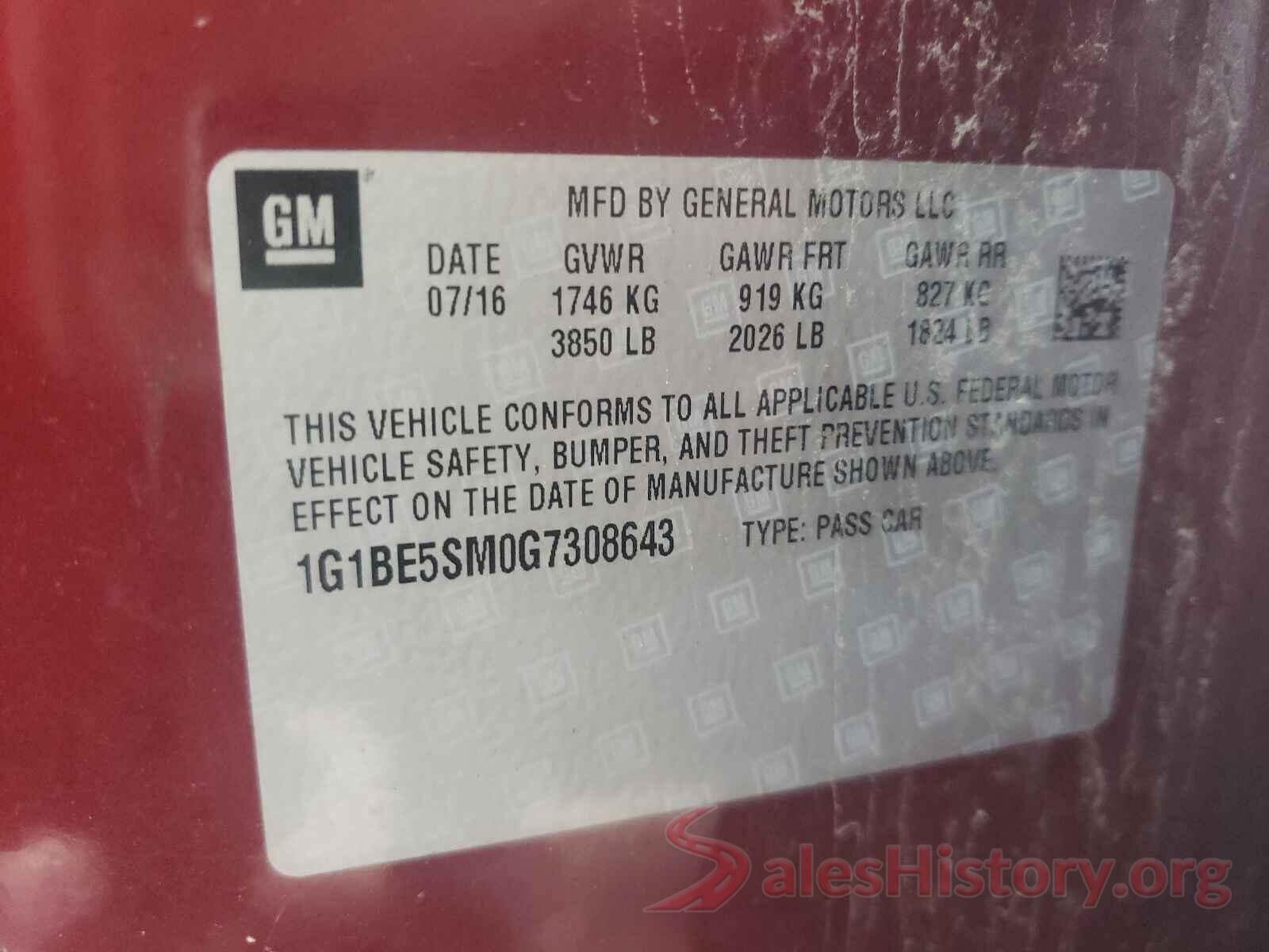 1G1BE5SM0G7308643 2016 CHEVROLET CRUZE