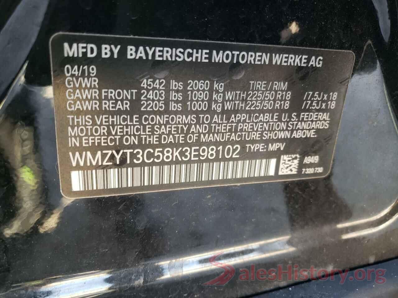 WMZYT3C58K3E98102 2019 MINI COOPER