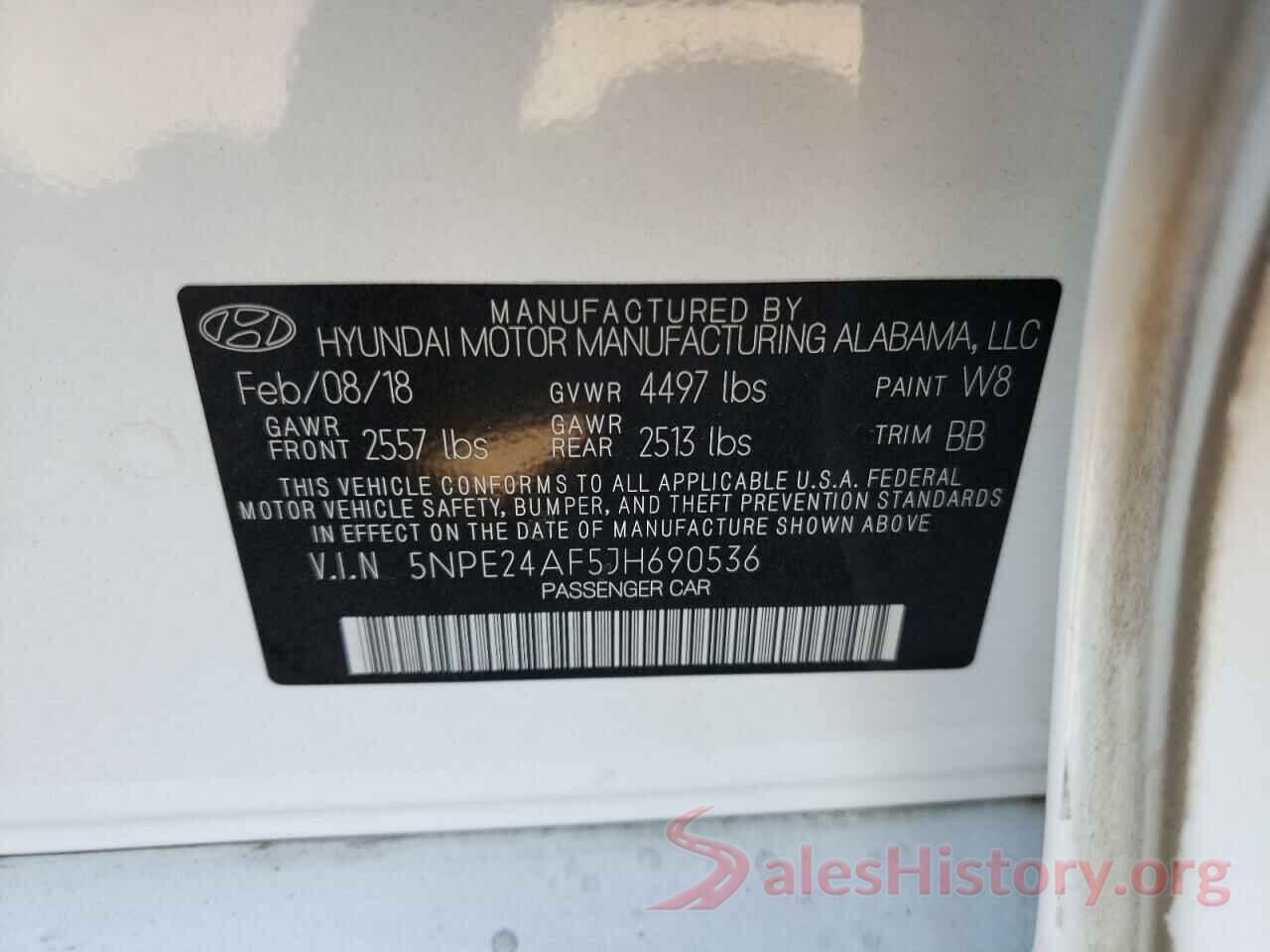 5NPE24AF5JH690536 2018 HYUNDAI SONATA