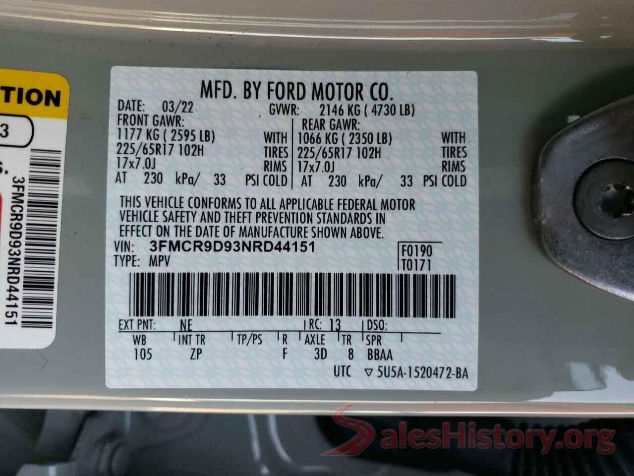 3FMCR9D93NRD44151 2022 FORD BRONCO