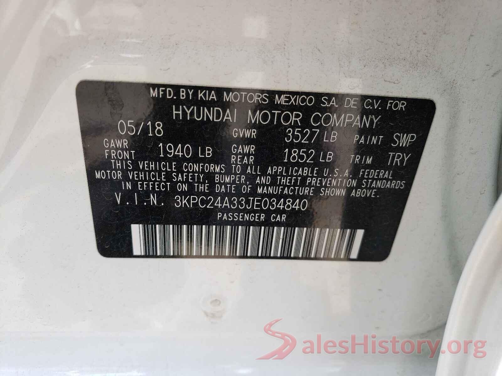 3KPC24A33JE034840 2018 HYUNDAI ACCENT