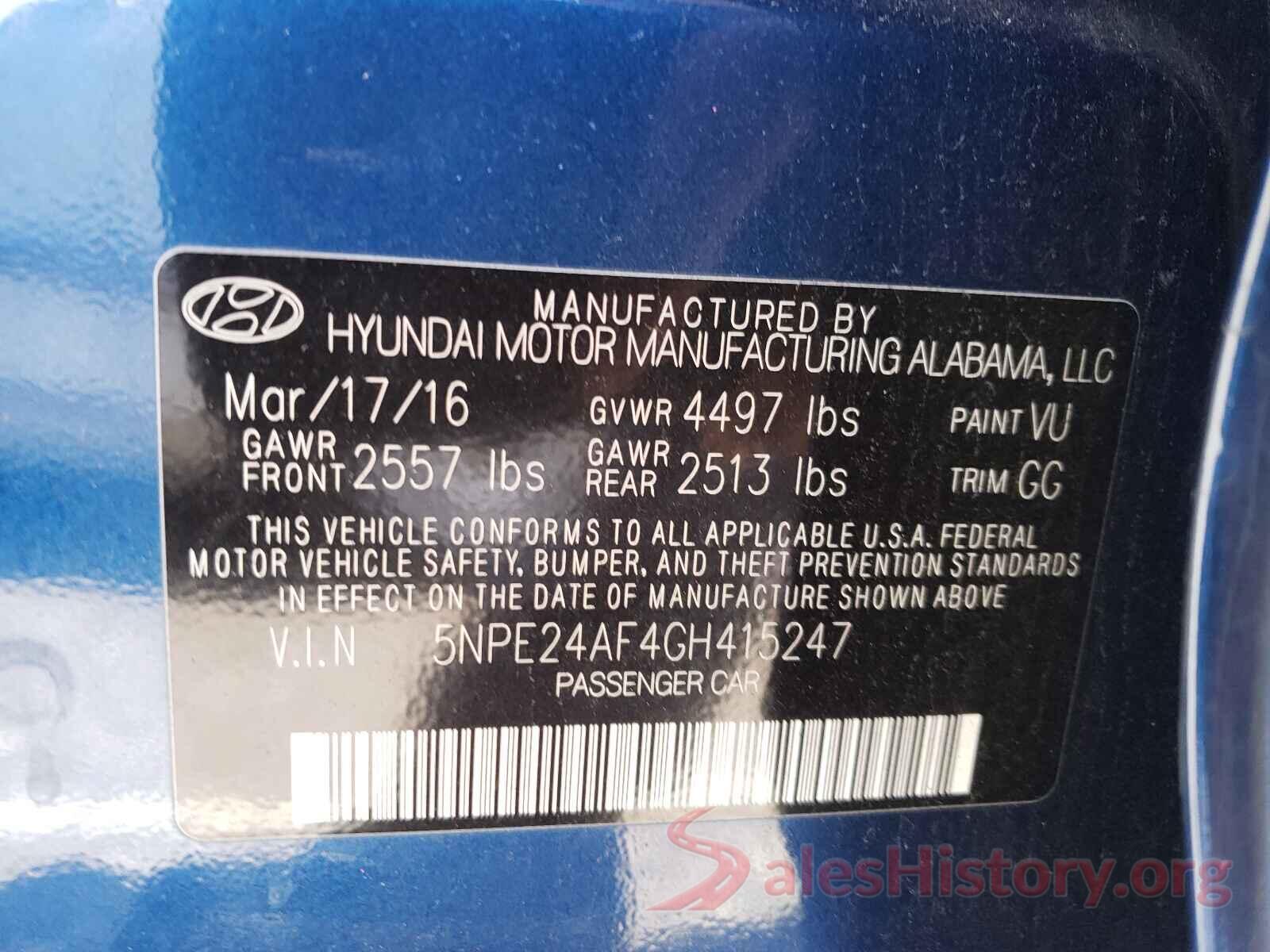 5NPE24AF4GH415247 2016 HYUNDAI SONATA