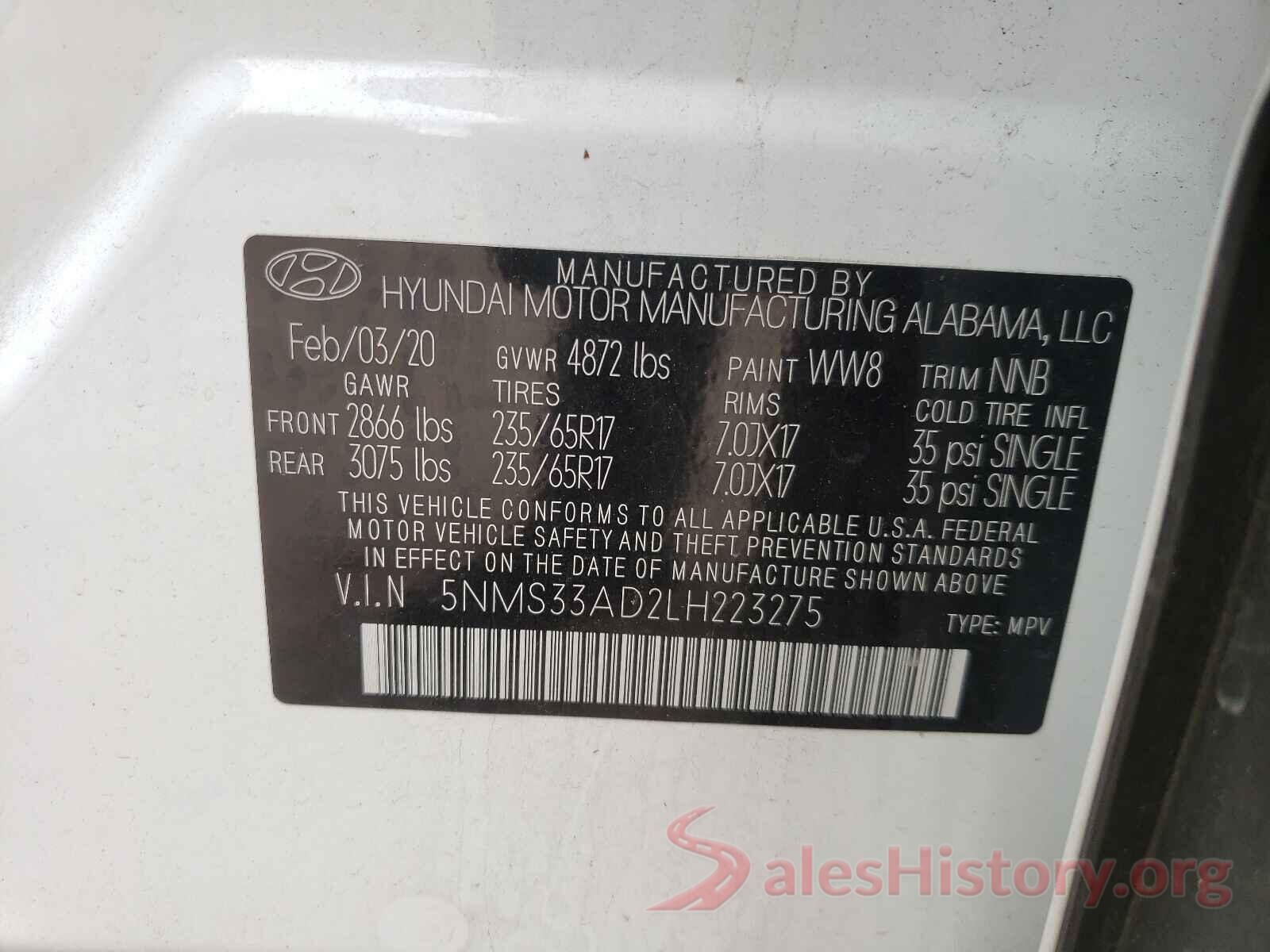 5NMS33AD2LH223275 2020 HYUNDAI SANTA FE