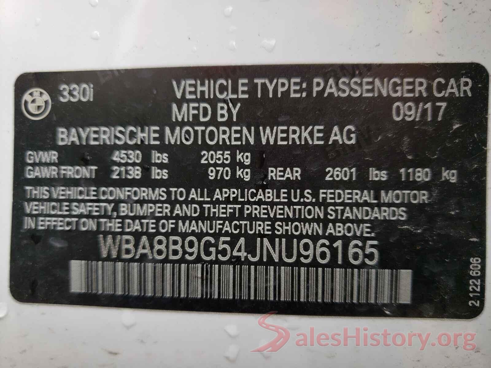 WBA8B9G54JNU96165 2018 BMW 3 SERIES