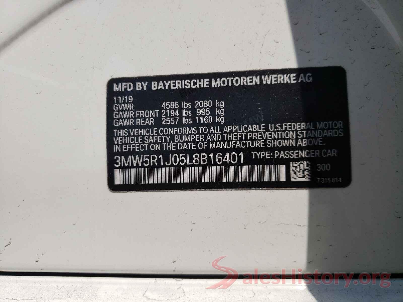 3MW5R1J05L8B16401 2020 BMW 3 SERIES