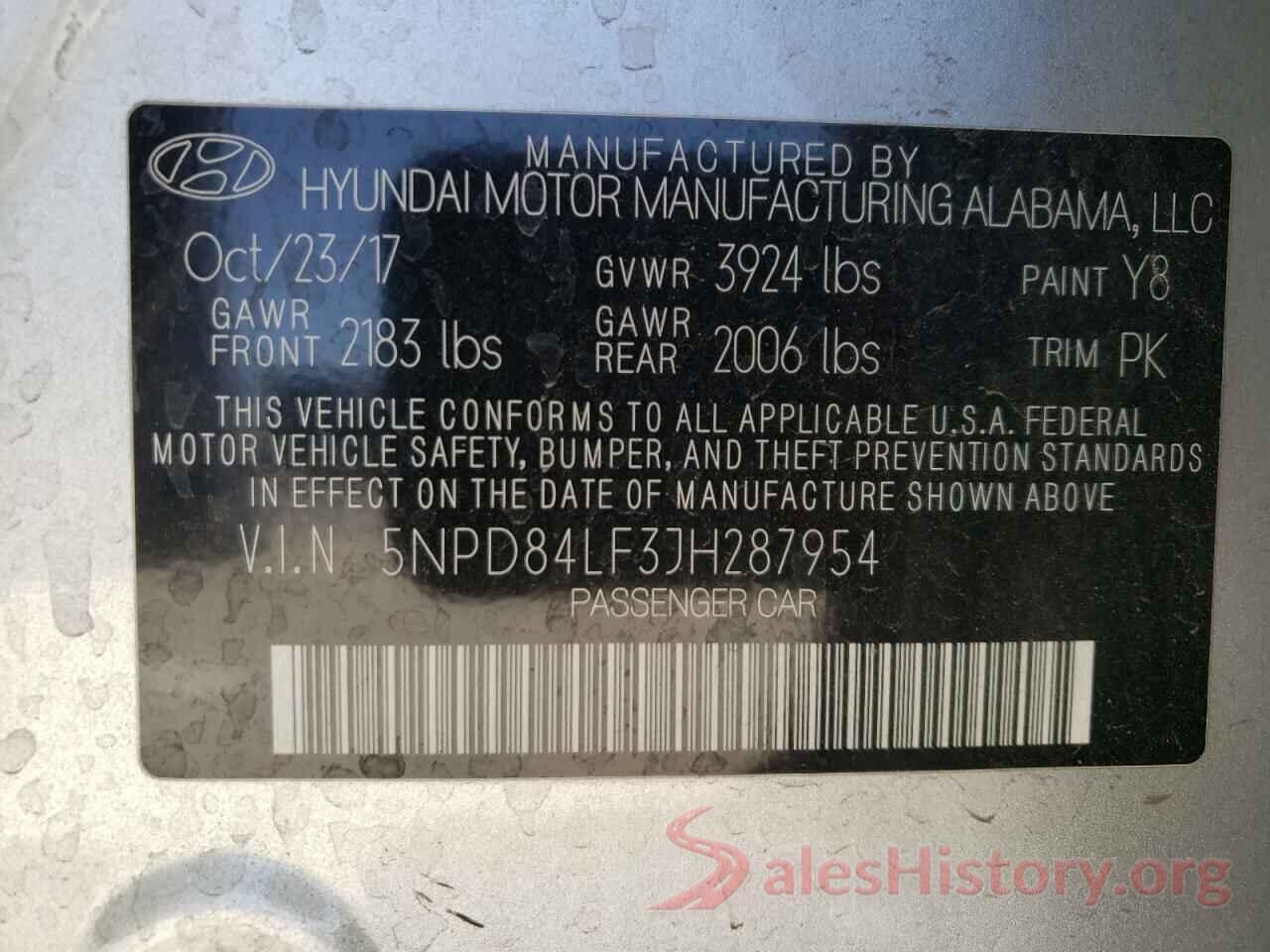 5NPD84LF3JH287954 2018 HYUNDAI ELANTRA