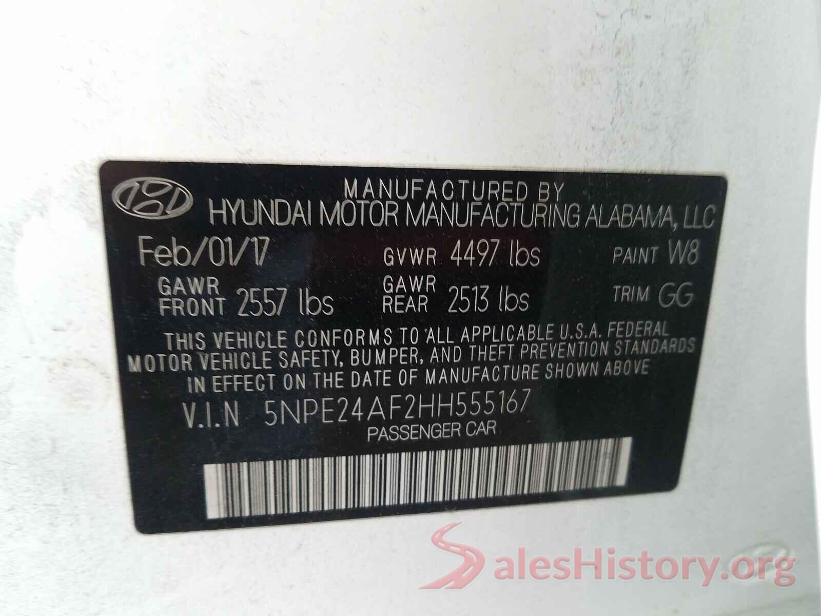 5NPE24AF2HH555167 2017 HYUNDAI SONATA