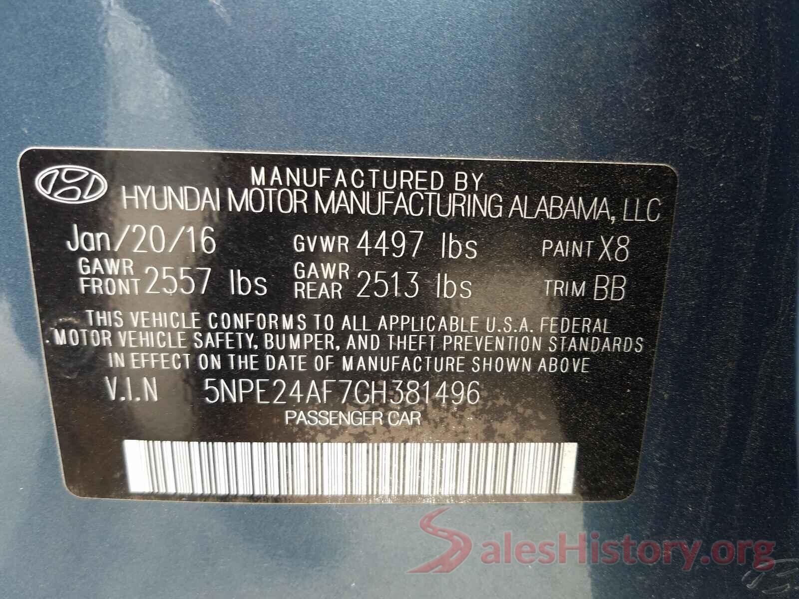 5NPE24AF7GH381496 2016 HYUNDAI SONATA