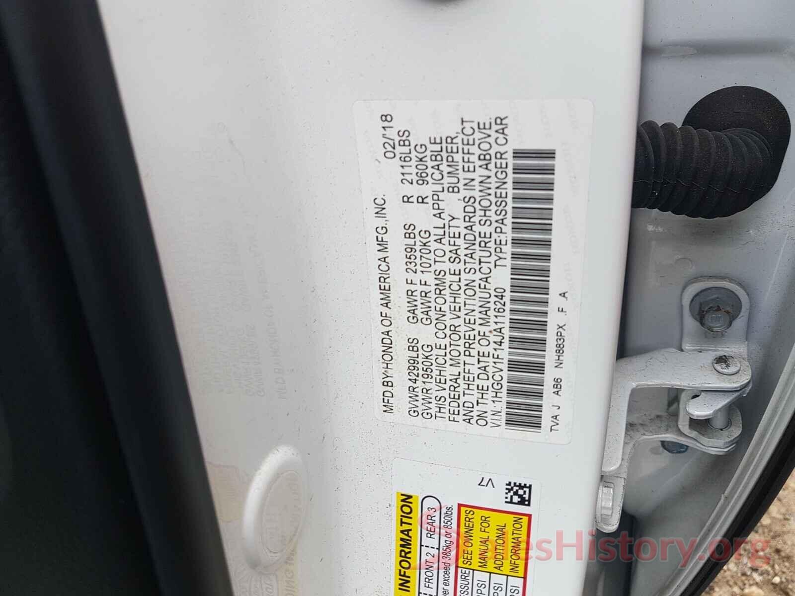 1HGCV1F14JA116240 2018 HONDA ACCORD