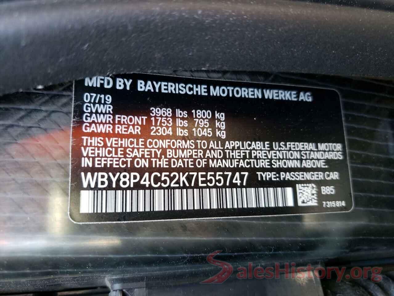 WBY8P4C52K7E55747 2019 BMW I SERIES