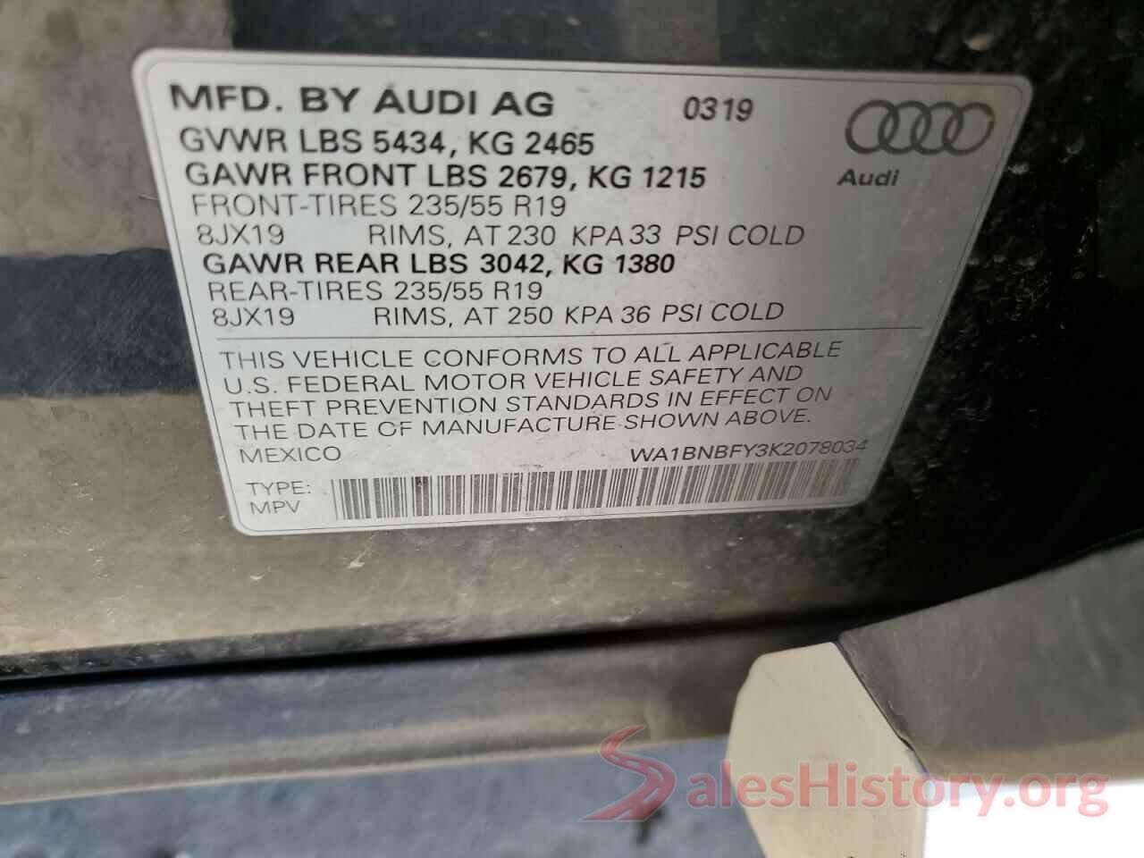 WA1BNBFY3K2078034 2019 AUDI Q5