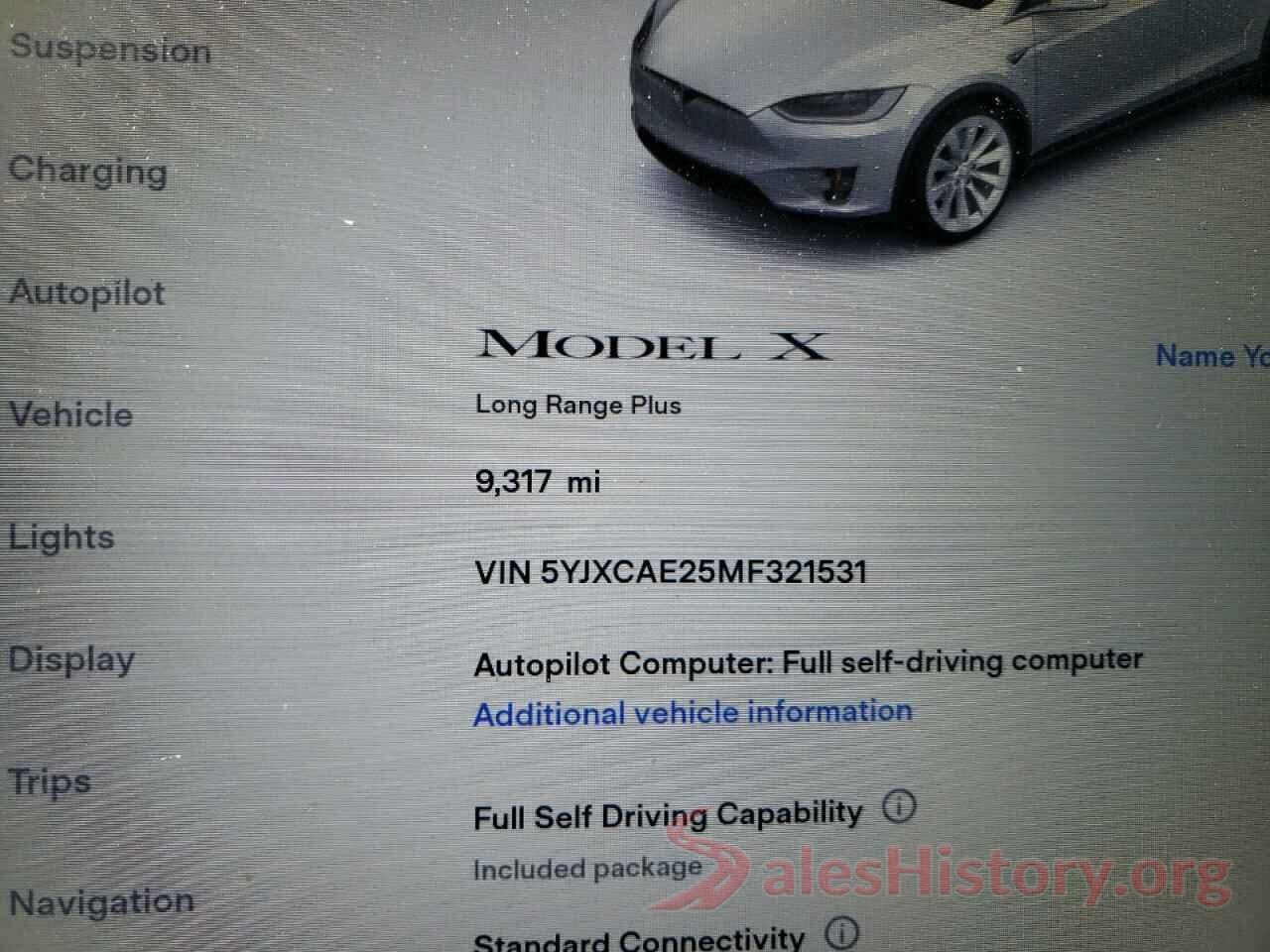 5YJXCAE25MF321531 2021 TESLA MODEL X