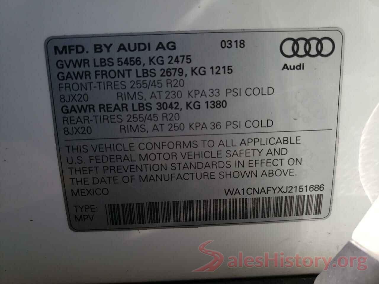 WA1CNAFYXJ2151686 2018 AUDI Q5