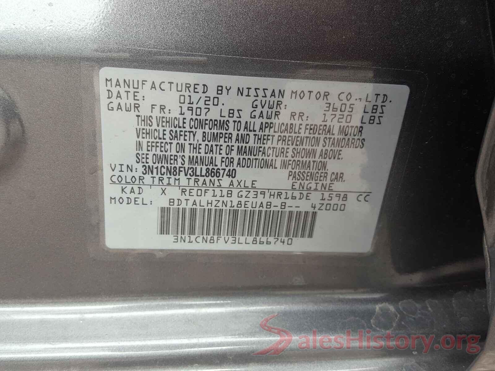 3N1CN8FV3LL866740 2020 NISSAN VERSA