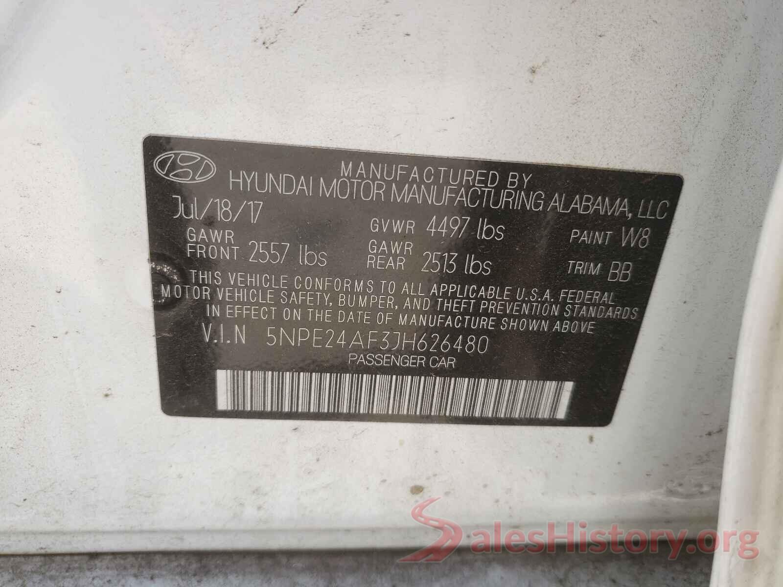 5NPE24AF3JH626480 2018 HYUNDAI SONATA