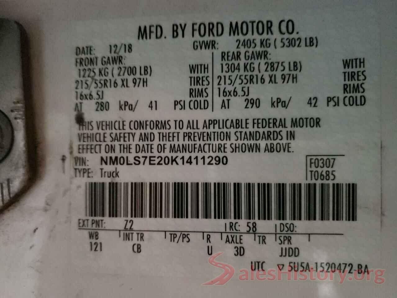 NM0LS7E20K1411290 2019 FORD TRANSIT