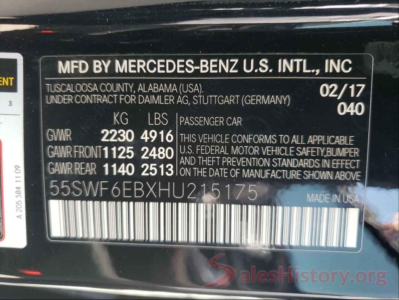 55SWF6EBXHU215175 2017 MERCEDES-BENZ C-CLASS