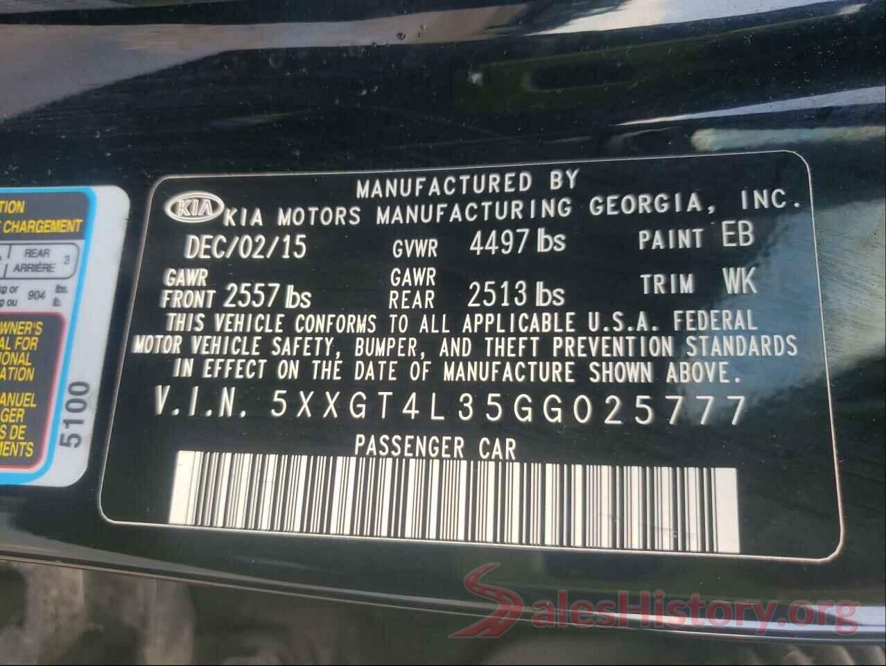 5XXGT4L35GG025777 2016 KIA OPTIMA