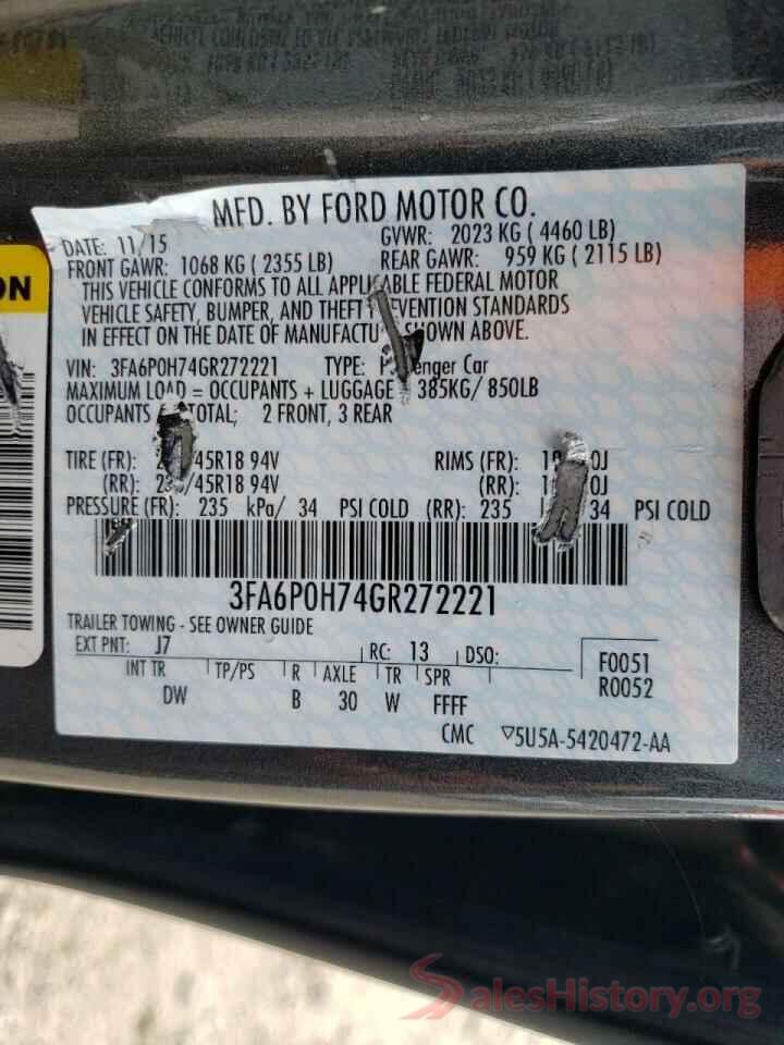 3FA6P0H74GR272221 2016 FORD FUSION