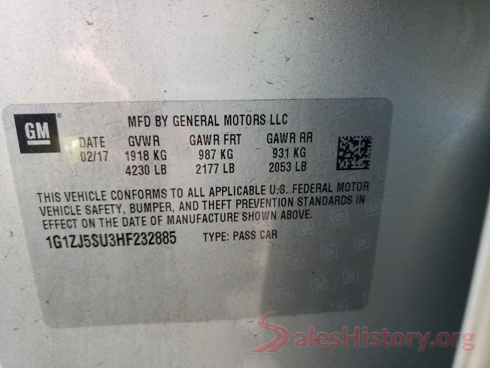 1G1ZJ5SU3HF232885 2017 CHEVROLET MALIBU