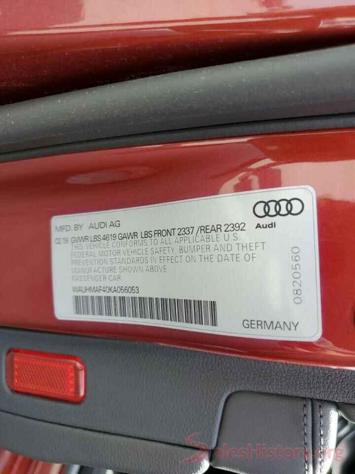 WAUHMAF40KA056053 2019 AUDI A4