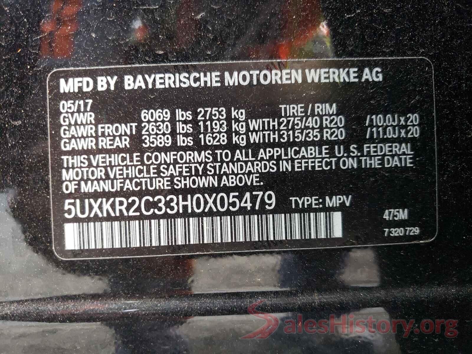 5UXKR2C33H0X05479 2017 BMW X5