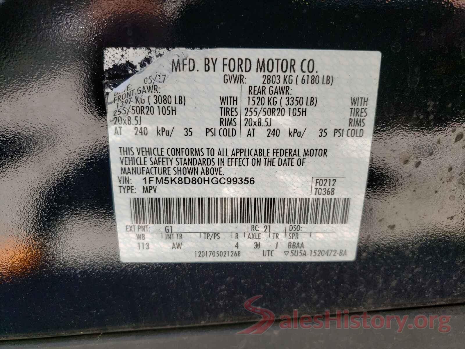 1FM5K8D80HGC99356 2017 FORD EXPLORER