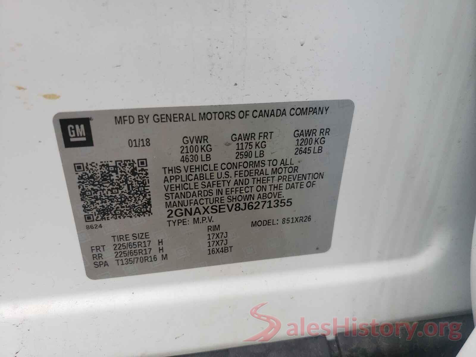 2GNAXSEV8J6271355 2018 CHEVROLET EQUINOX